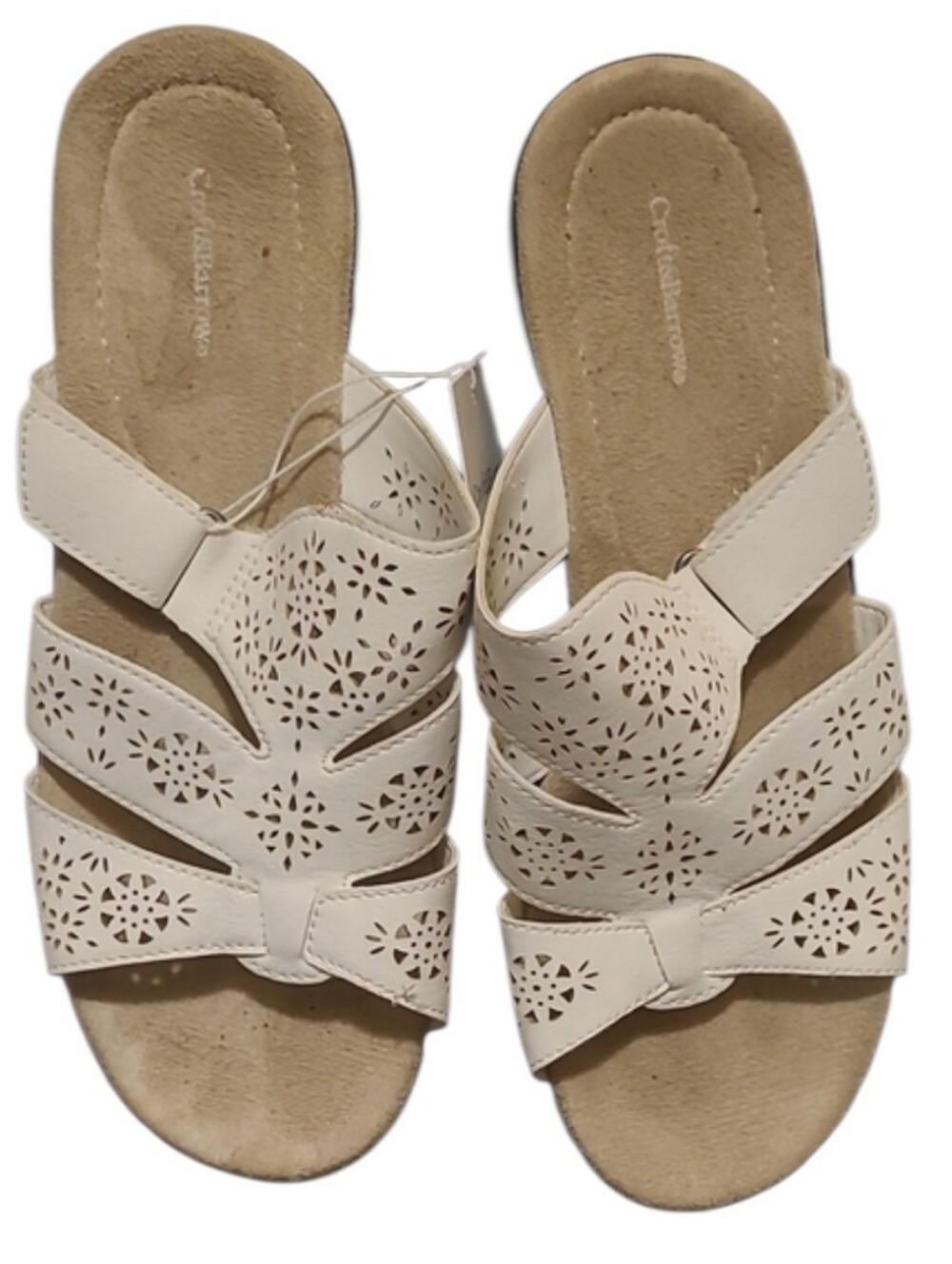 croft & barrow White Laser-Cut Slide Sandals
